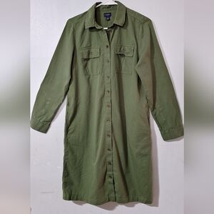 Green Button-Up Long Sleeve Dress